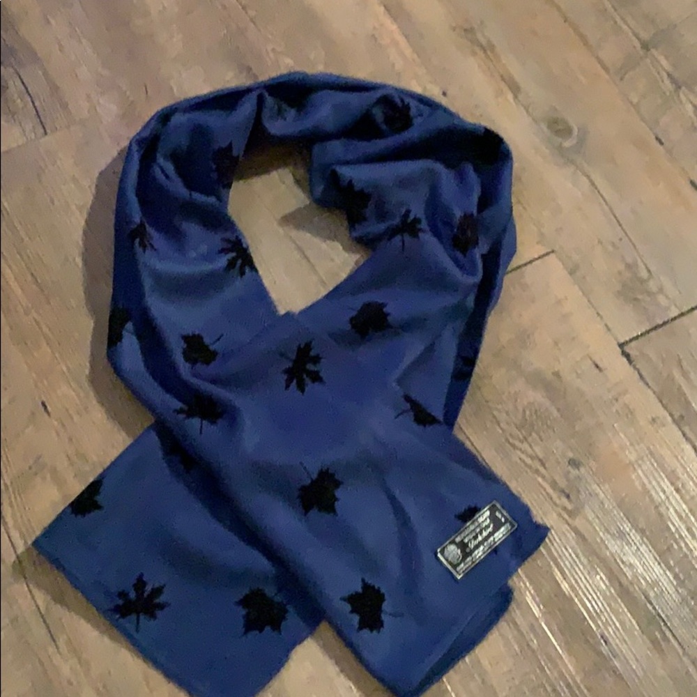 Blue scarf with black leaves